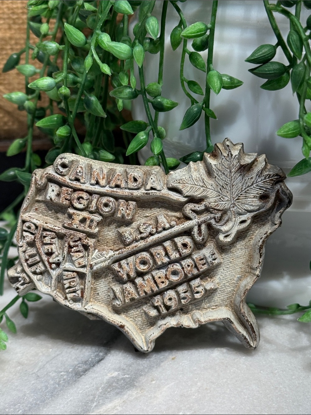Vintage 1955 World Jamboree Canada Neckerchief Slide- USA Shape